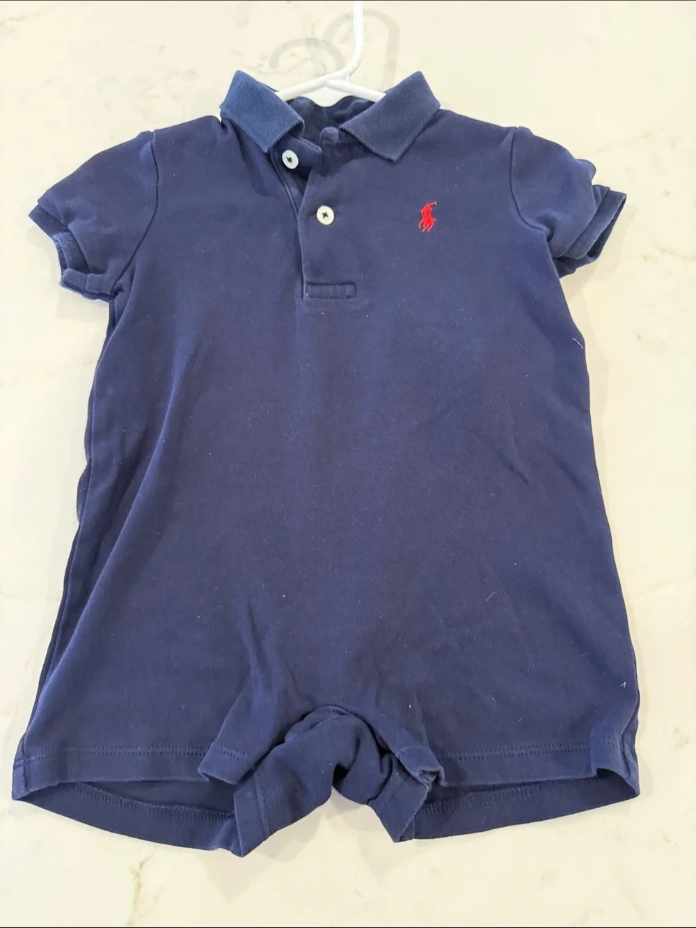 Ralph Lauren Navy Polo Romper with Red Pony